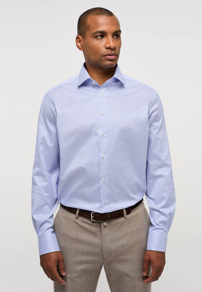 Eterna Camicia a righe azzurro eterna modern fit in cotone twill no stiro