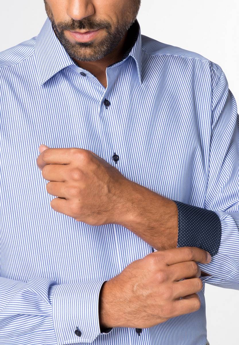 Eterna Camicia a righe azzurro eterna modern fit in cotone twill