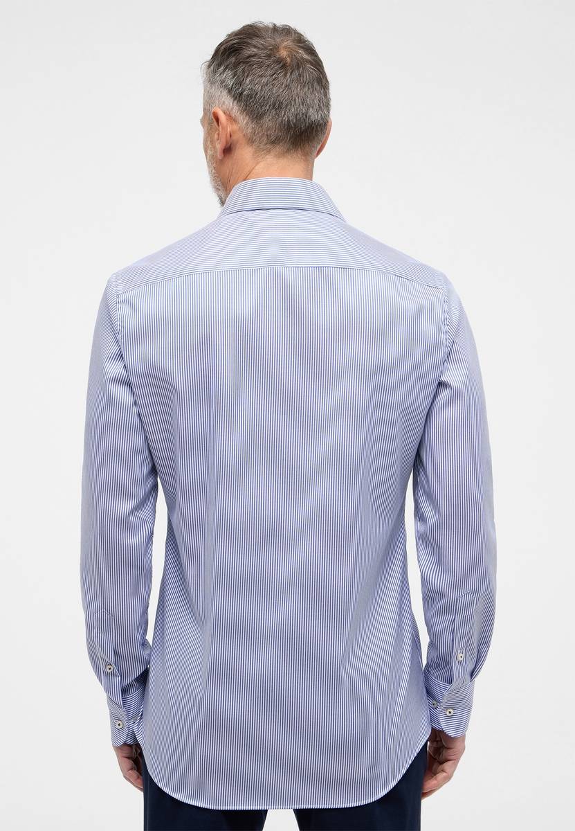 Eterna Camicia A Righe Azzurro Eterna Slim Fit Collo Alla Francese
