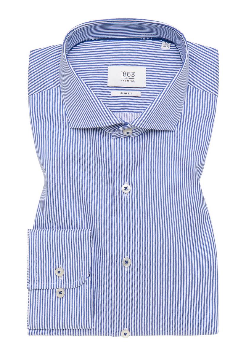 Eterna Camicia A Righe Azzurro Eterna Slim Fit Collo Alla Francese