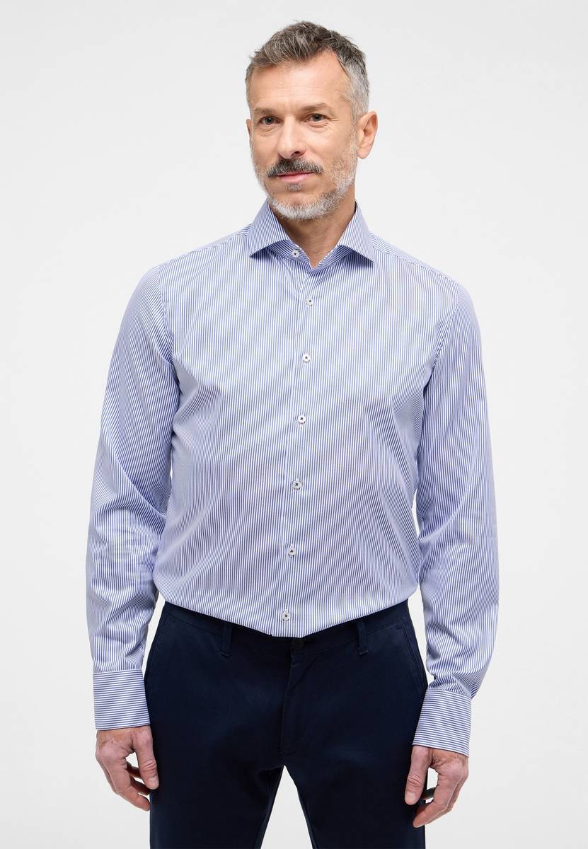 Eterna Camicia a righe azzurro eterna slim fit collo alla francese