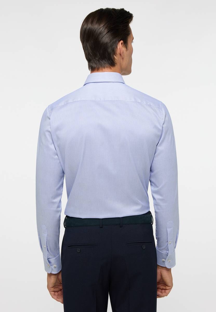 Eterna Camicia A Righe Azzurro Eterna Slim Fit In Cotone Twill No Stiro