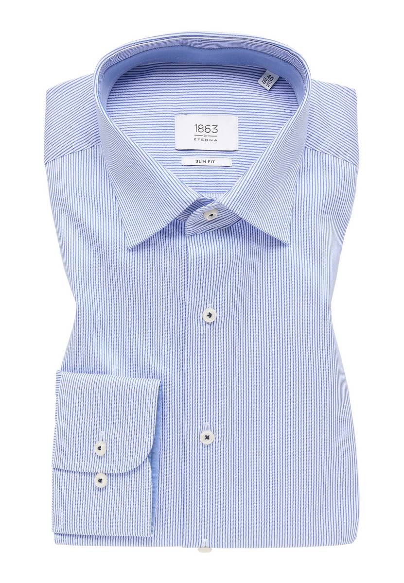 Eterna Camicia A Righe Azzurro Eterna Slim Fit In Cotone Twill No Stiro