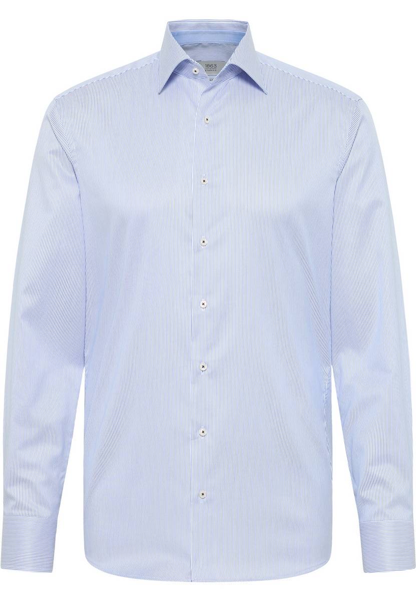 Eterna Camicia A Righe Azzurro Eterna Slim Fit In Cotone Twill No Stiro