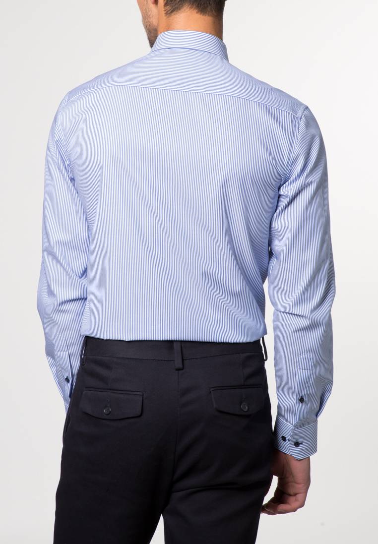 Eterna Camicia A Righe Azzurro Eterna Slim Fit In Puro Cotone Twill