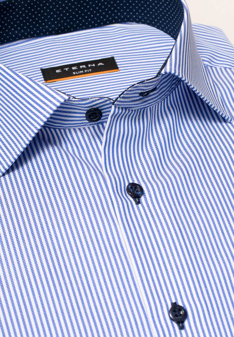 Eterna Camicia A Righe Azzurro Eterna Slim Fit In Puro Cotone Twill