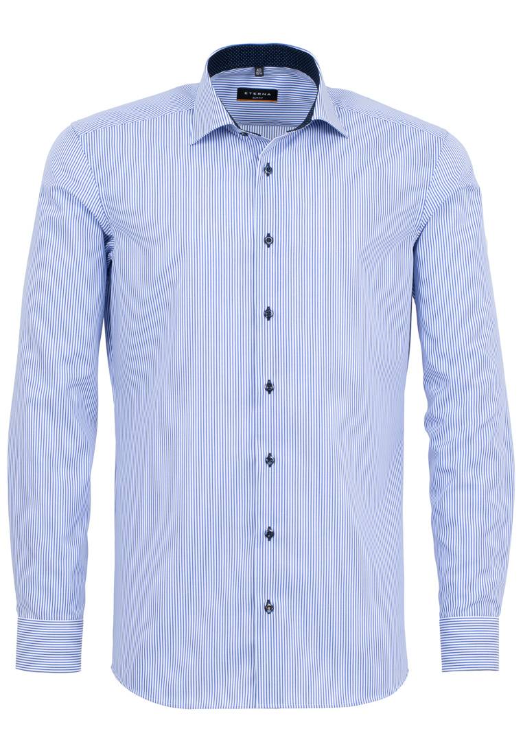 Eterna Camicia A Righe Azzurro Eterna Slim Fit In Puro Cotone Twill