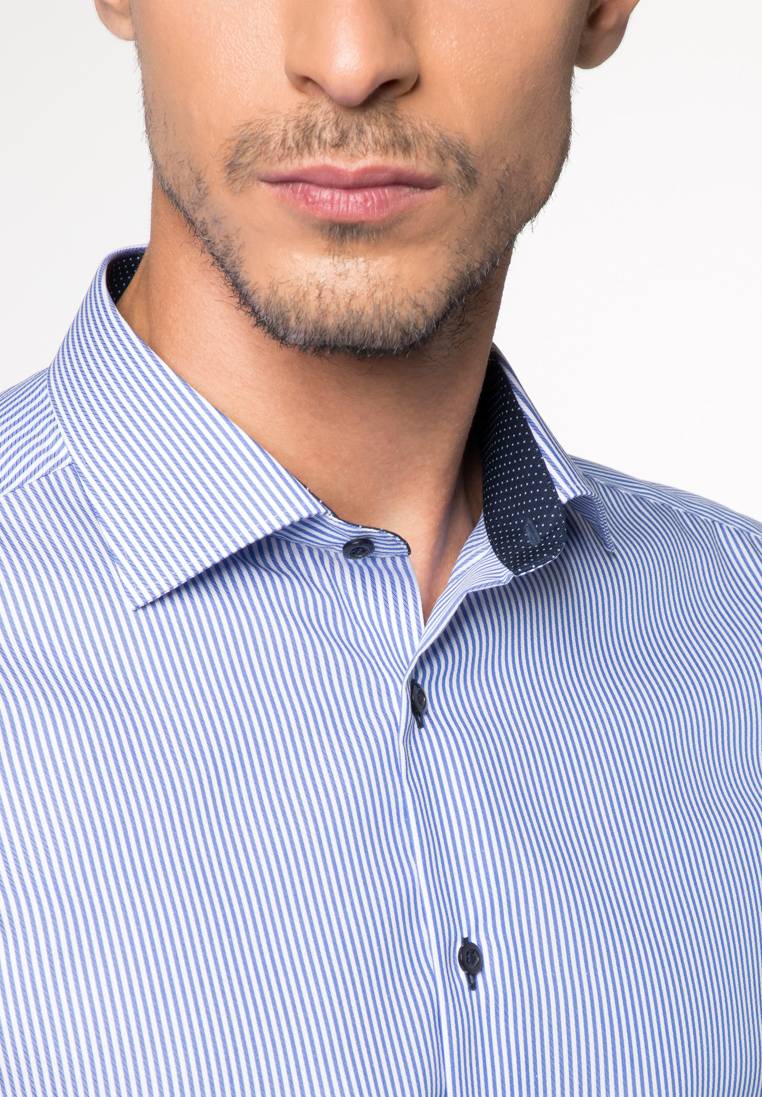 Eterna Camicia a righe azzurro eterna slim fit in puro cotone twill