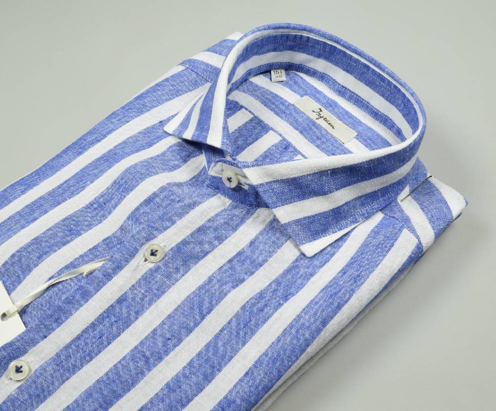 Ingram Camicia A Righe Azzurro In Puro Lino Ingram Slim Fit