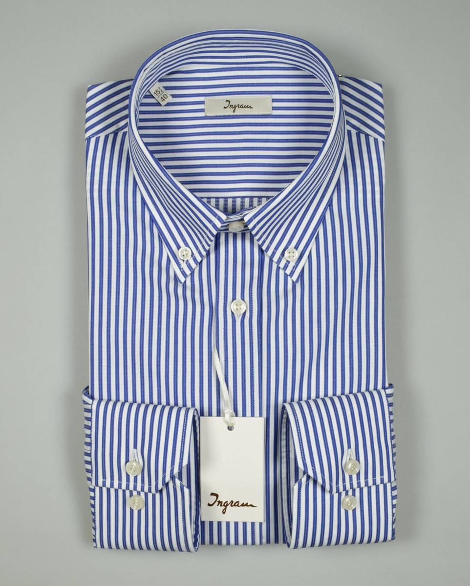 Ingram Camicia A Righe Azzurro Ingram Collo Button Down Con Taschino