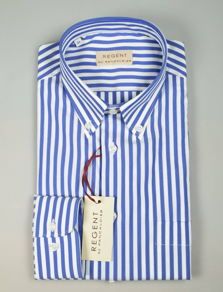 Regent By Pancaldi Camicia A Righe Azzurro Pancaldi Regular Fit Cotone Stretch