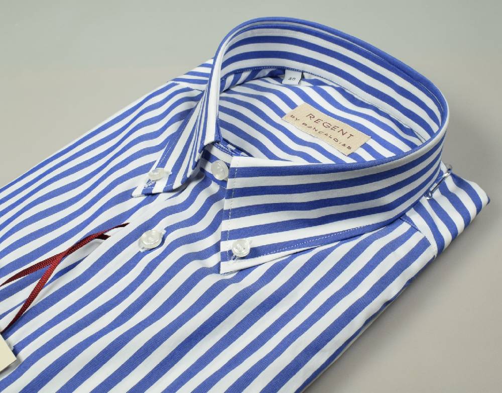 Regent By Pancaldi Camicia A Righe Azzurro Pancaldi Regular Fit Cotone Stretch