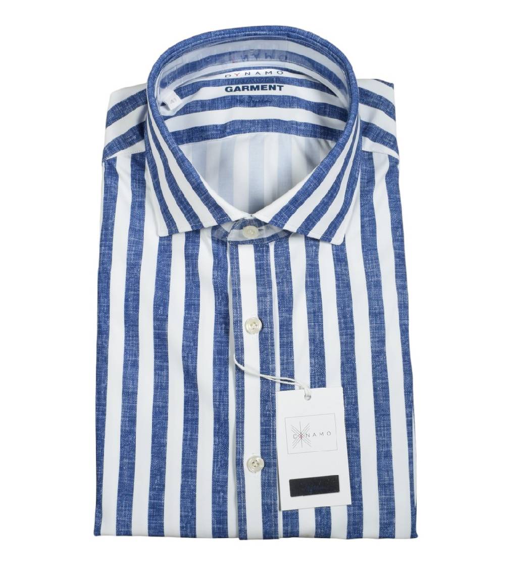 Ingram Camicia A Righe Blu Ingram Dynamo Tessuto Performante Vestibilità Slim Fit