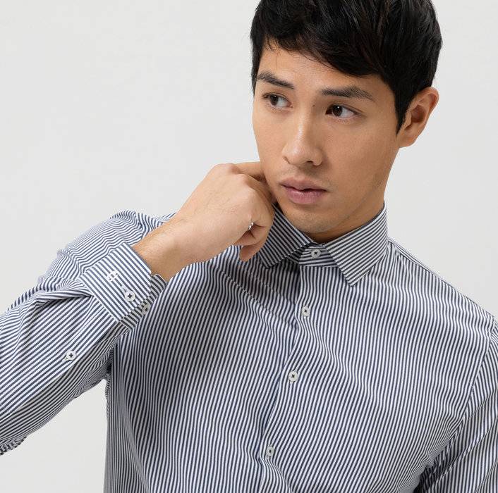 Olymp Camicia A Righe Blu Olymp In Jersey Super Slim Fit