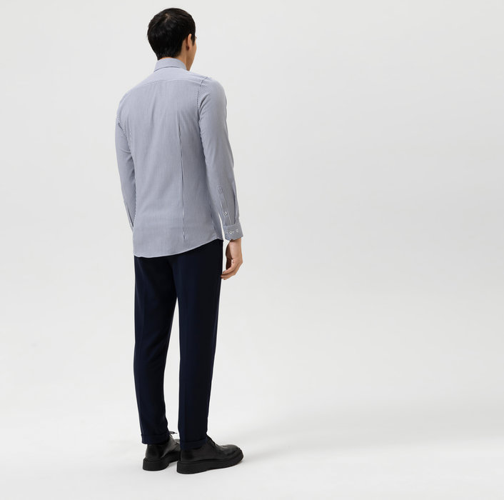 Olymp Camicia A Righe Blu Olymp In Jersey Super Slim Fit