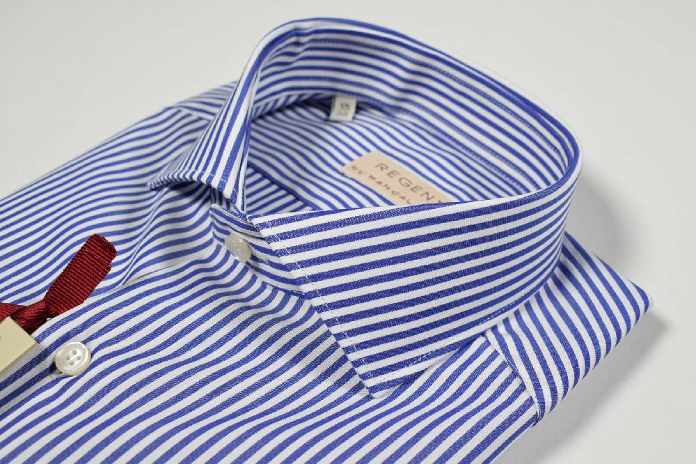 Regent By Pancaldi Camicia A Righe Blu Slim Fit Collo Francese Pancaldi