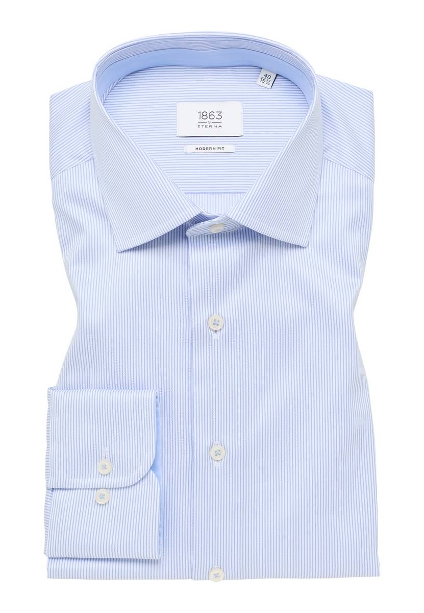 Eterna Camicia A Righe Celeste Eterna Modern Fit In Cotone Twill No Stiro