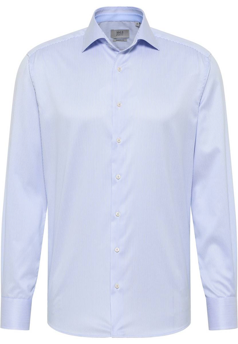 Eterna Camicia A Righe Celeste Eterna Modern Fit In Cotone Twill No Stiro