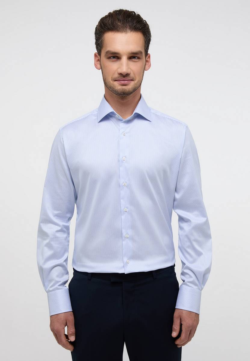 Eterna Camicia a righe celeste eterna modern fit in cotone twill no stiro