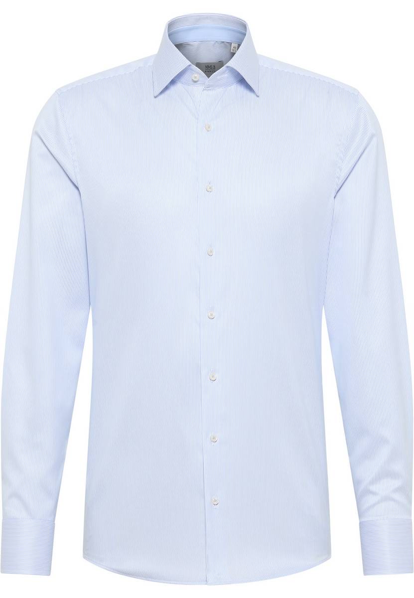 Eterna Camicia A Righe Celeste Eterna Slim Fit In Cotone Twill No Stiro