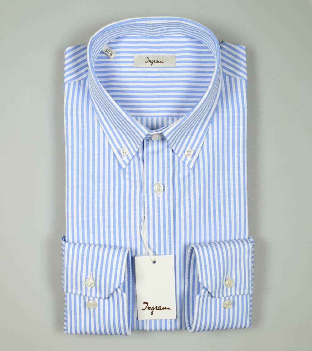 Ingram Camicia A Righe Celeste Ingram Collo Button Down Con Taschino