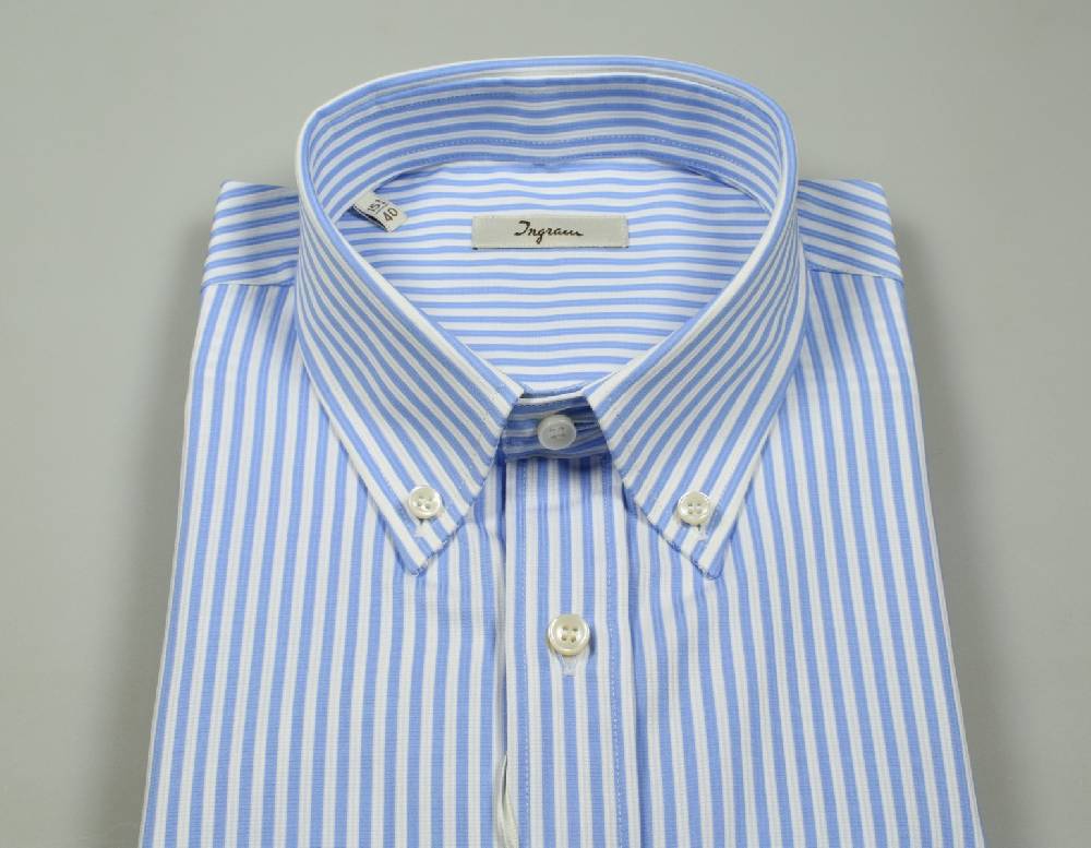 Ingram Camicia A Righe Celeste Ingram Collo Button Down Con Taschino