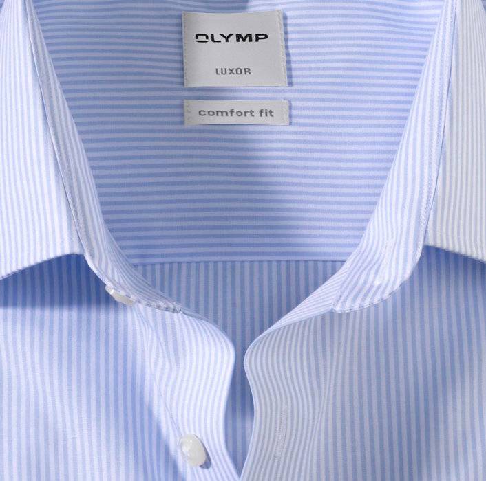 Olymp Camicia A Righe Celeste Olymp Luxor Comfort Fit Cotone Stiro Facile