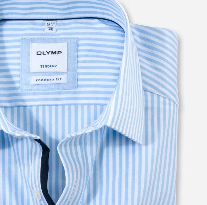 Olymp Camicia A Righe Celeste Olymp Modern Fit Cotone Facile Stiro