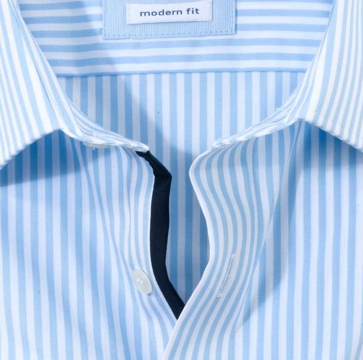 Olymp Camicia A Righe Celeste Olymp Modern Fit Cotone Facile Stiro