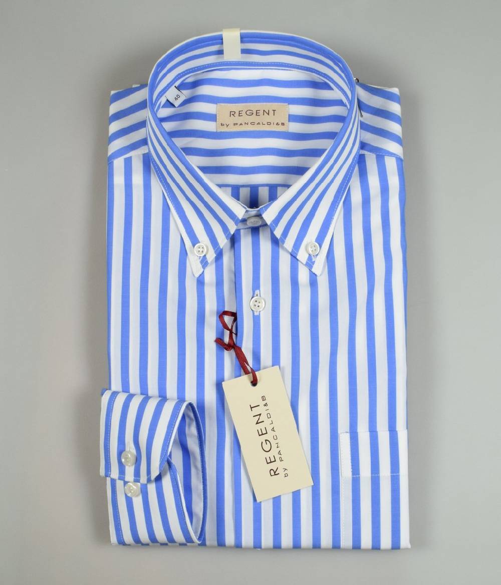 Regent By Pancaldi Camicia A Righe Celeste Pancaldi Regular Fit Collo Button Down