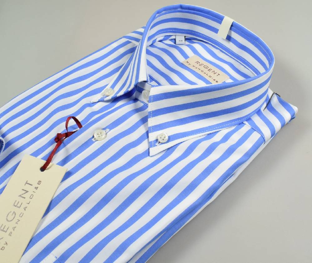 Regent By Pancaldi Camicia A Righe Celeste Pancaldi Regular Fit Collo Button Down