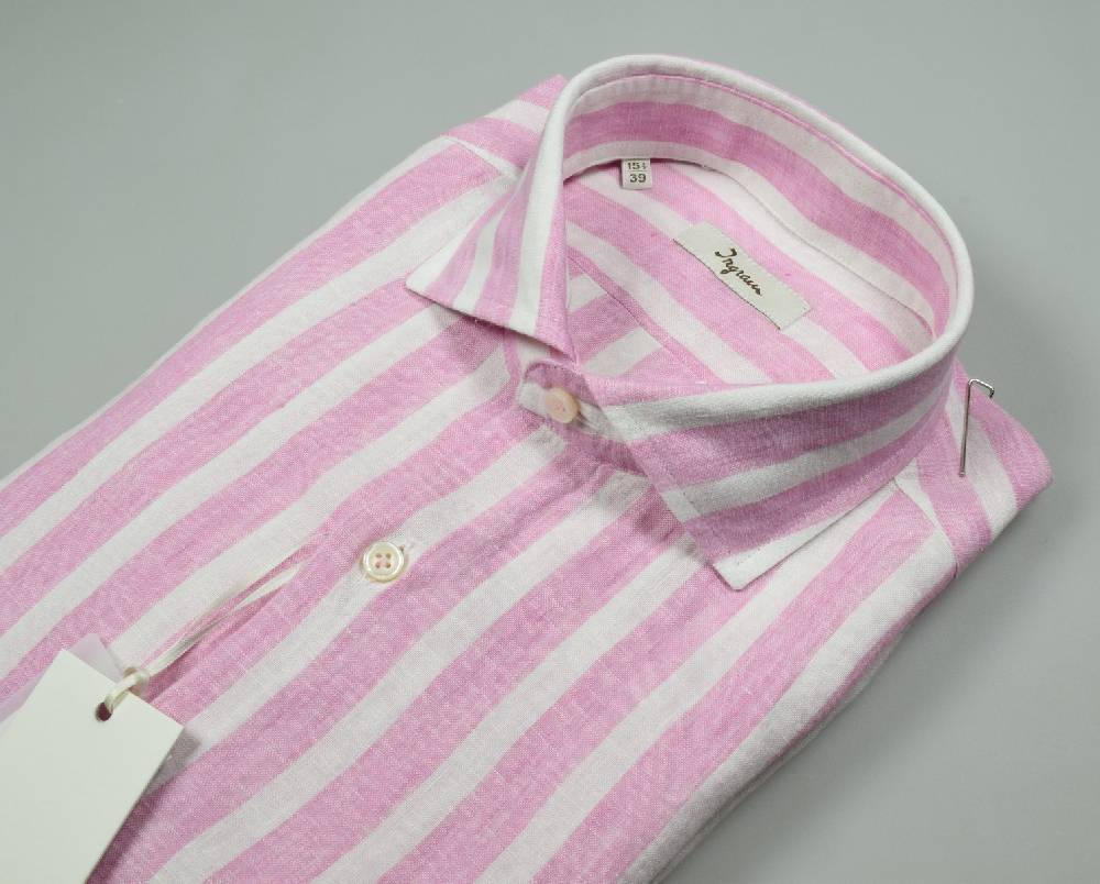 Ingram Camicia A Righe Rosa In Puro Lino Ingram Slim Fit