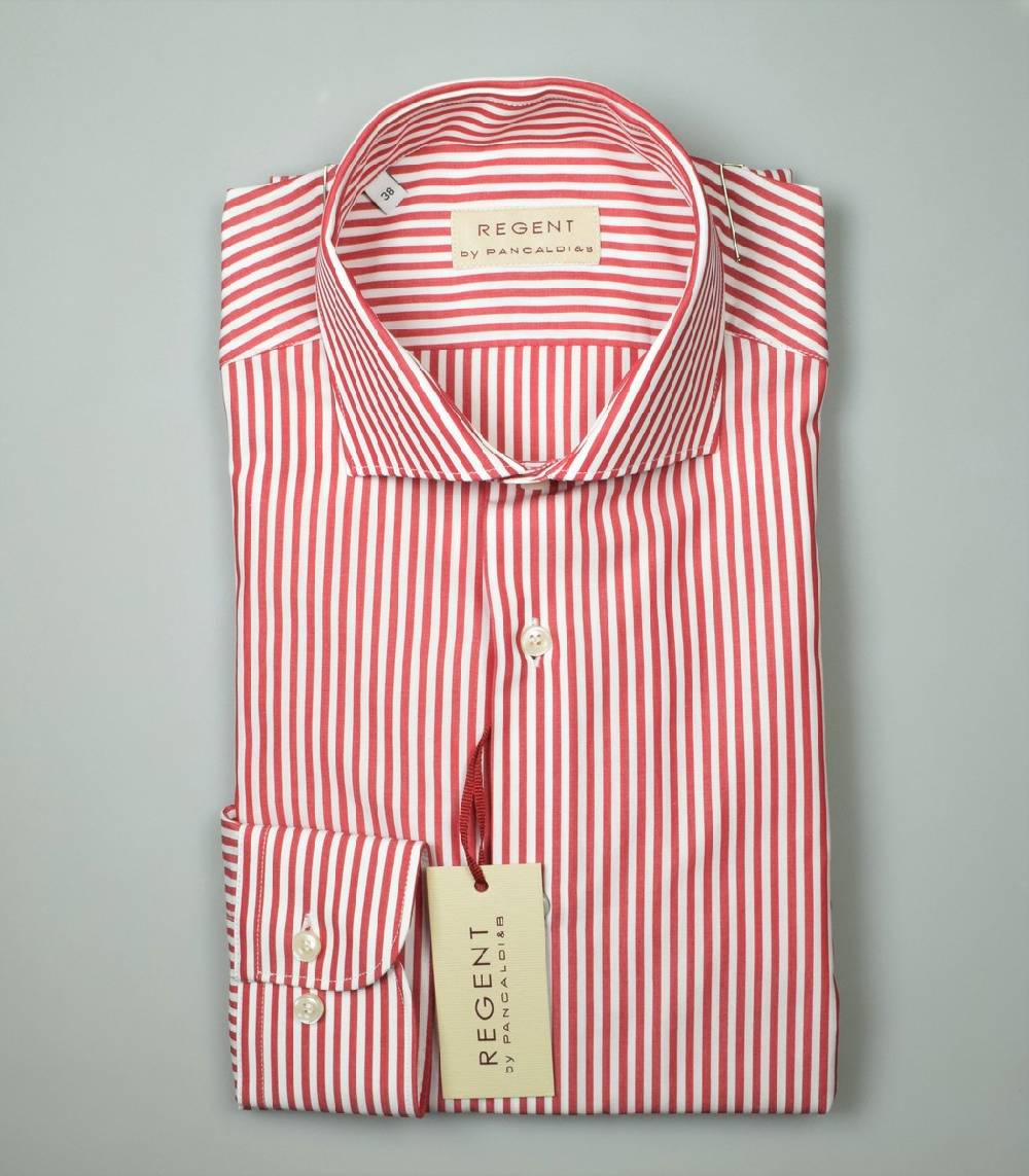 Regent By Pancaldi Camicia A Righe Rosse Pancaldi Slim Fit In Cotone
