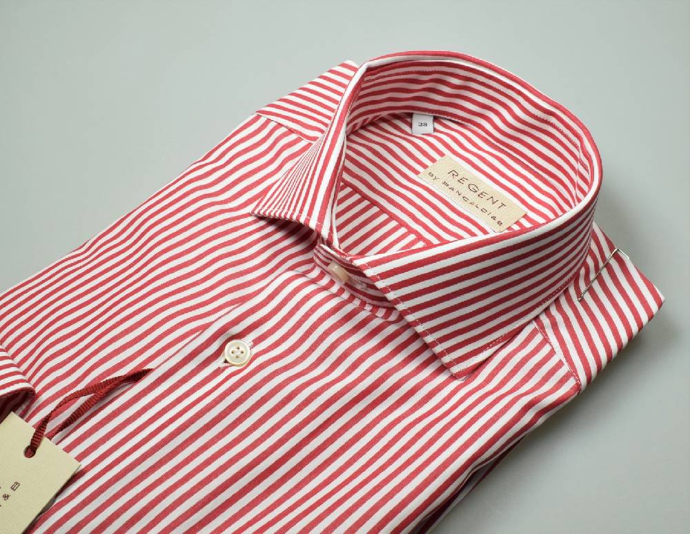 Regent By Pancaldi Camicia A Righe Rosse Pancaldi Slim Fit In Cotone