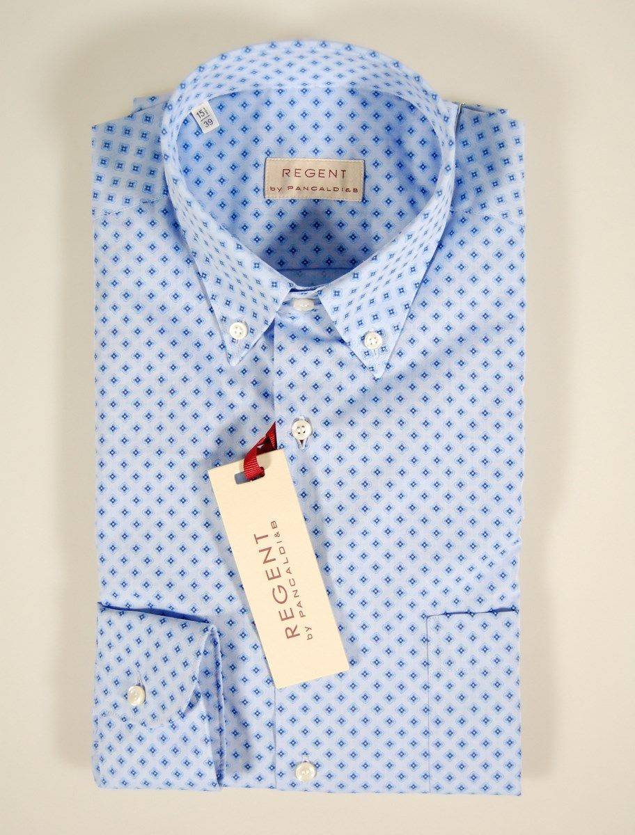 Regent By Pancaldi Camicia Azzurra A Fantasia Pancaldi Collo Button Down Con Taschino