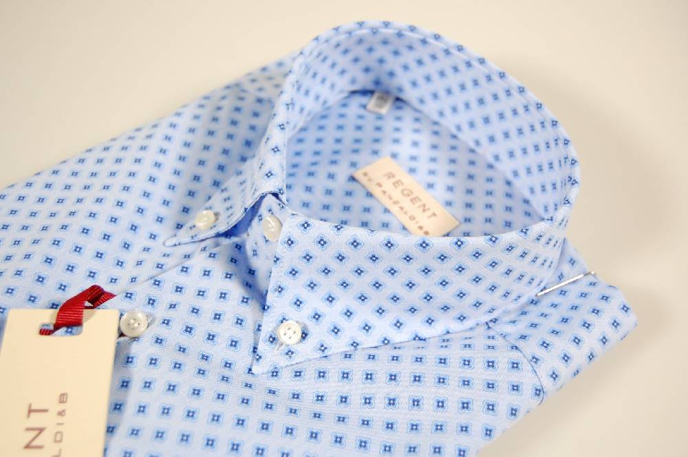 Regent By Pancaldi Camicia Azzurra A Fantasia Pancaldi Collo Button Down Con Taschino