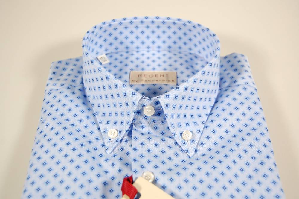 Regent By Pancaldi Camicia Azzurra A Fantasia Pancaldi Collo Button Down Con Taschino
