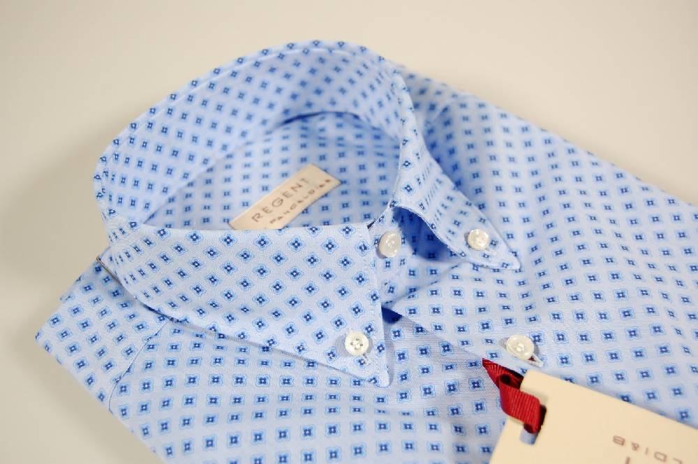 Regent by Pancaldi Camicia azzurra a fantasia pancaldi collo button down con taschino