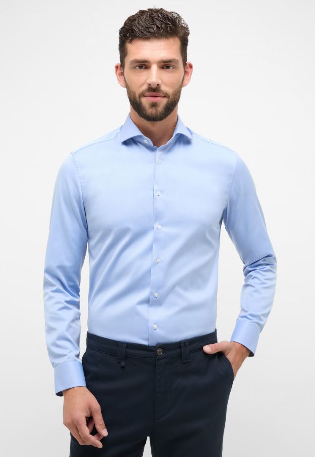 Eterna Camicia Azzurra Eterna Slim Fit Collo Francese Cotone Cover