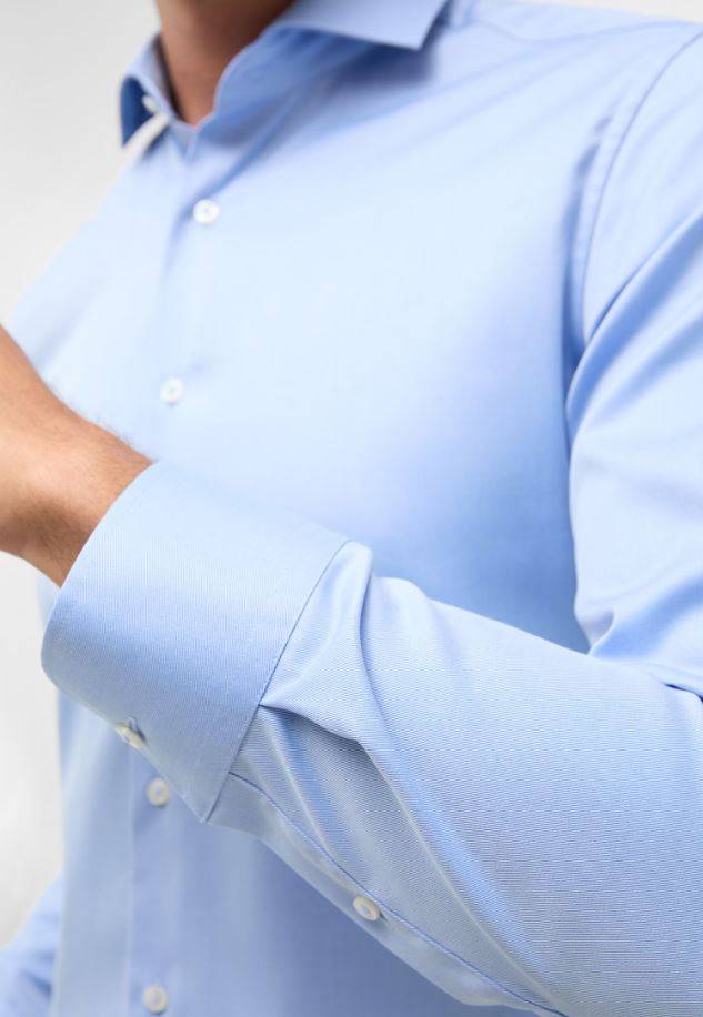 Eterna Camicia Azzurra Eterna Slim Fit Collo Francese Cotone Cover