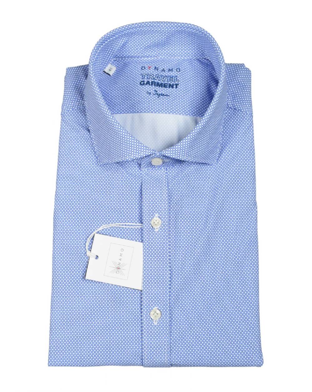 Ingram Camicia Azzurra Micro Disegno Ingram Dynamo Tessuto Performante Vestibilità Slim Fit