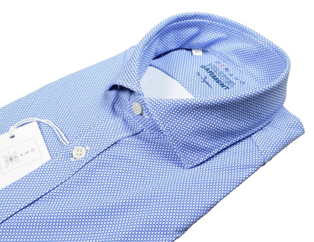 Ingram Camicia Azzurra Micro Disegno Ingram Dynamo Tessuto Performante Vestibilità Slim Fit
