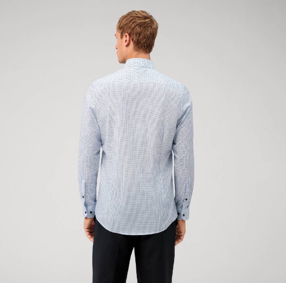 Olymp Camicia Azzurra Olymp Slim Fit Cotone Stretch Stampato