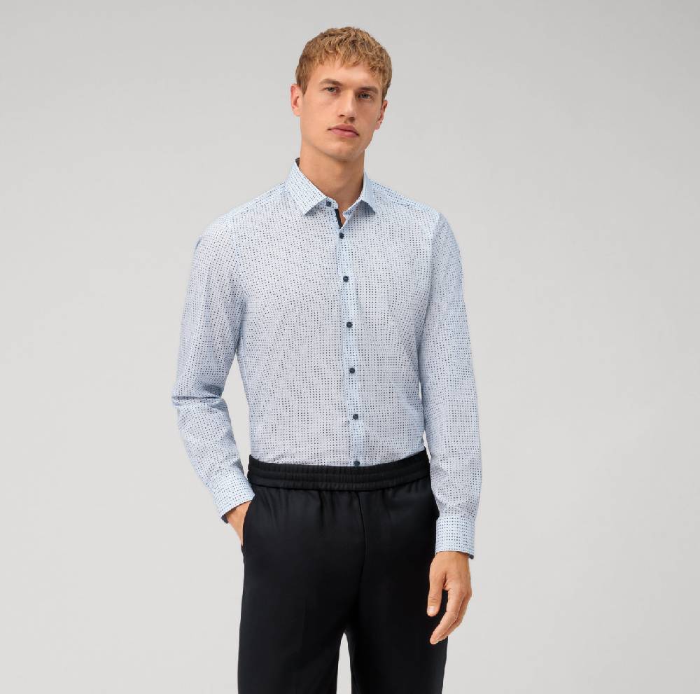 Olymp Camicia azzurra olymp slim fit cotone stretch stampato