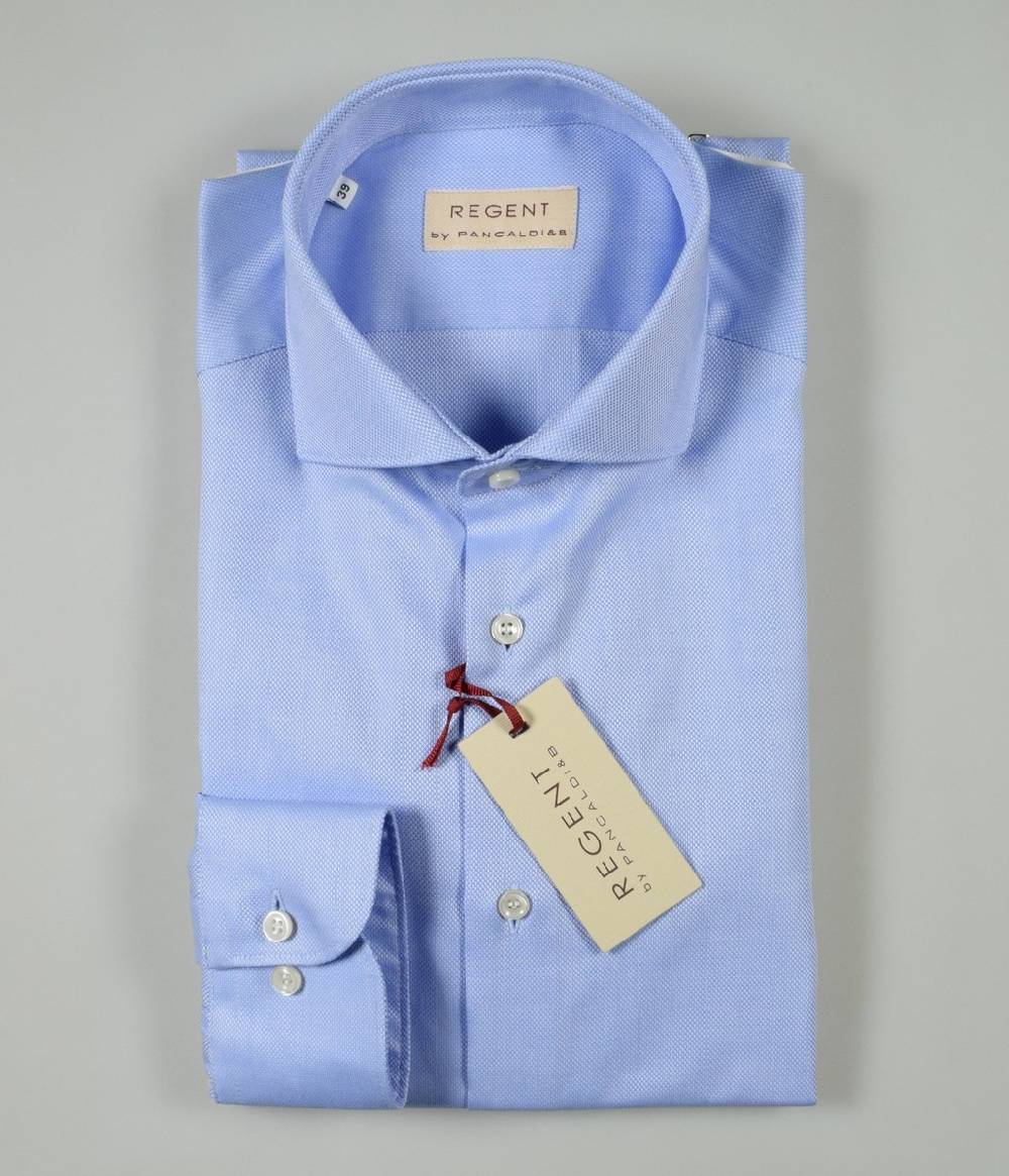 Regent By Pancaldi Camicia Azzurra Slim Fit Pancaldi Cotone Oxford Alto Pregio