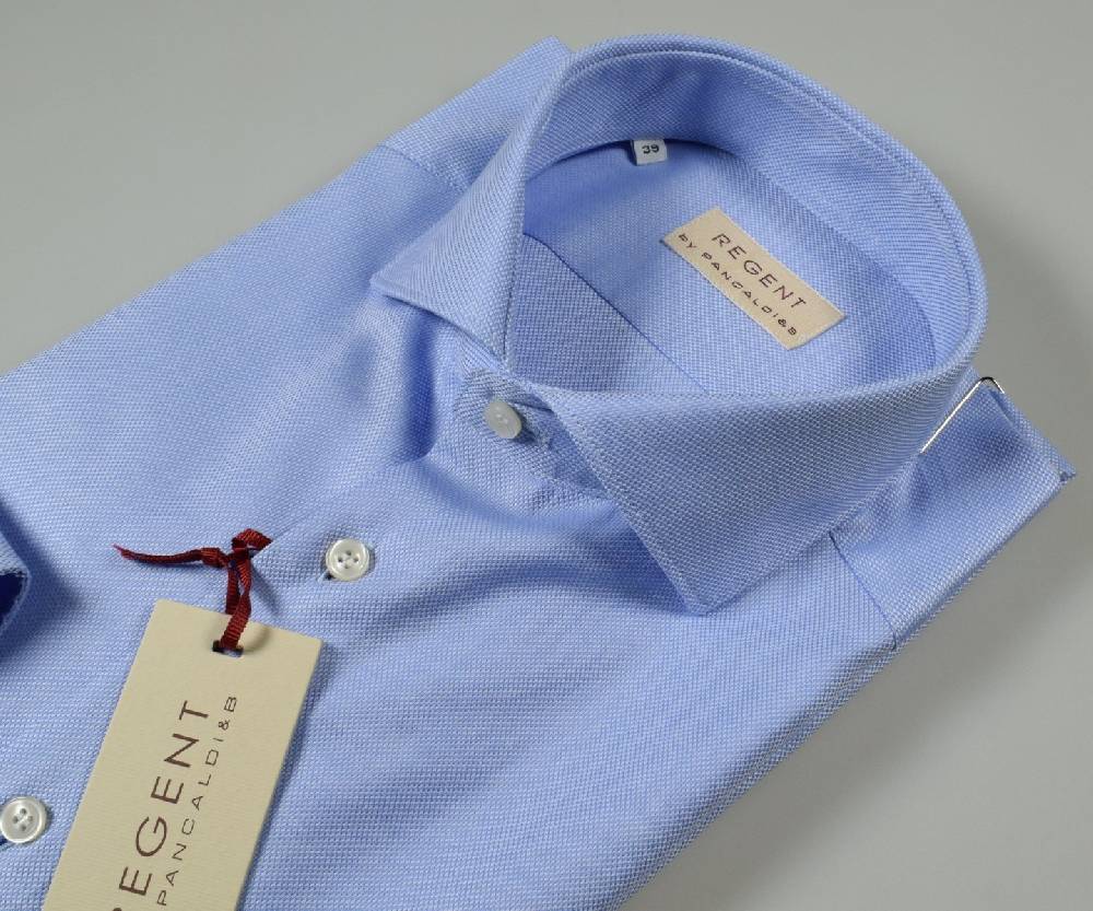 Regent By Pancaldi Camicia Azzurra Slim Fit Pancaldi Cotone Oxford Alto Pregio