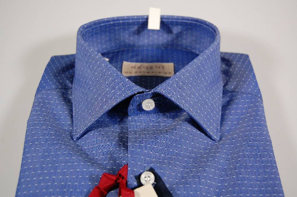Regent By Pancaldi Camicia Azzurro Scuro A Pois Slim Fit Pancaldi