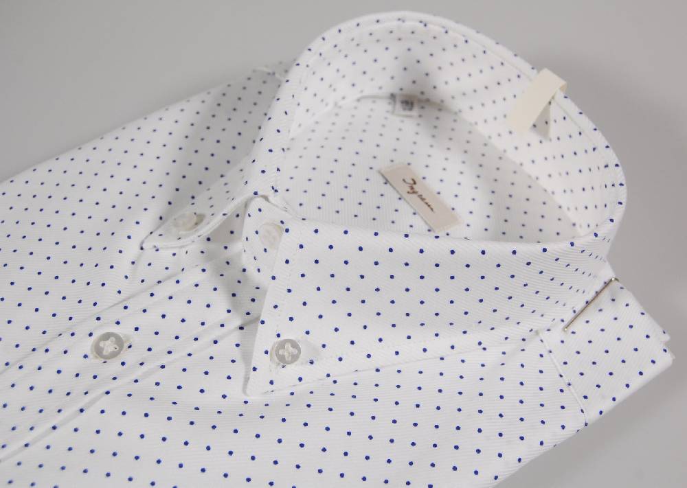 Ingram Camicia Bianca A Pois Piccoli Blu Collo Button Down