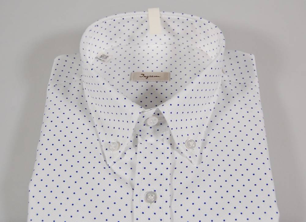 Ingram Camicia Bianca A Pois Piccoli Blu Collo Button Down