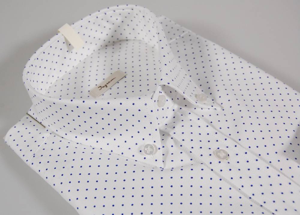 Ingram Camicia bianca a pois piccoli blu collo button down